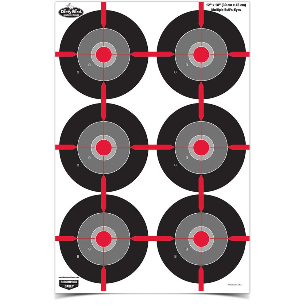 DIRTY BIRD 12IN X 18IN MULTIPLE BULLSEYE TARGET - 8 SHEETS