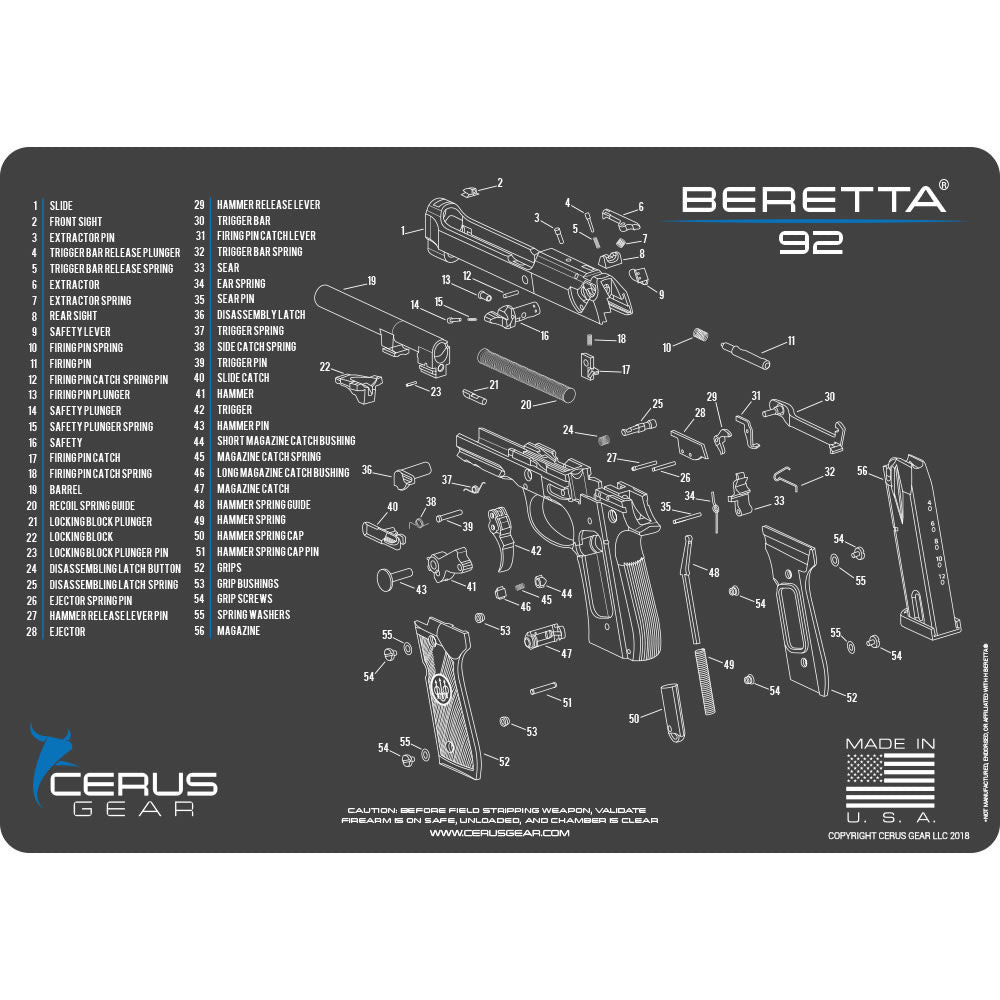 BERETTA 92 SCHEMATIC CHAR GRAY