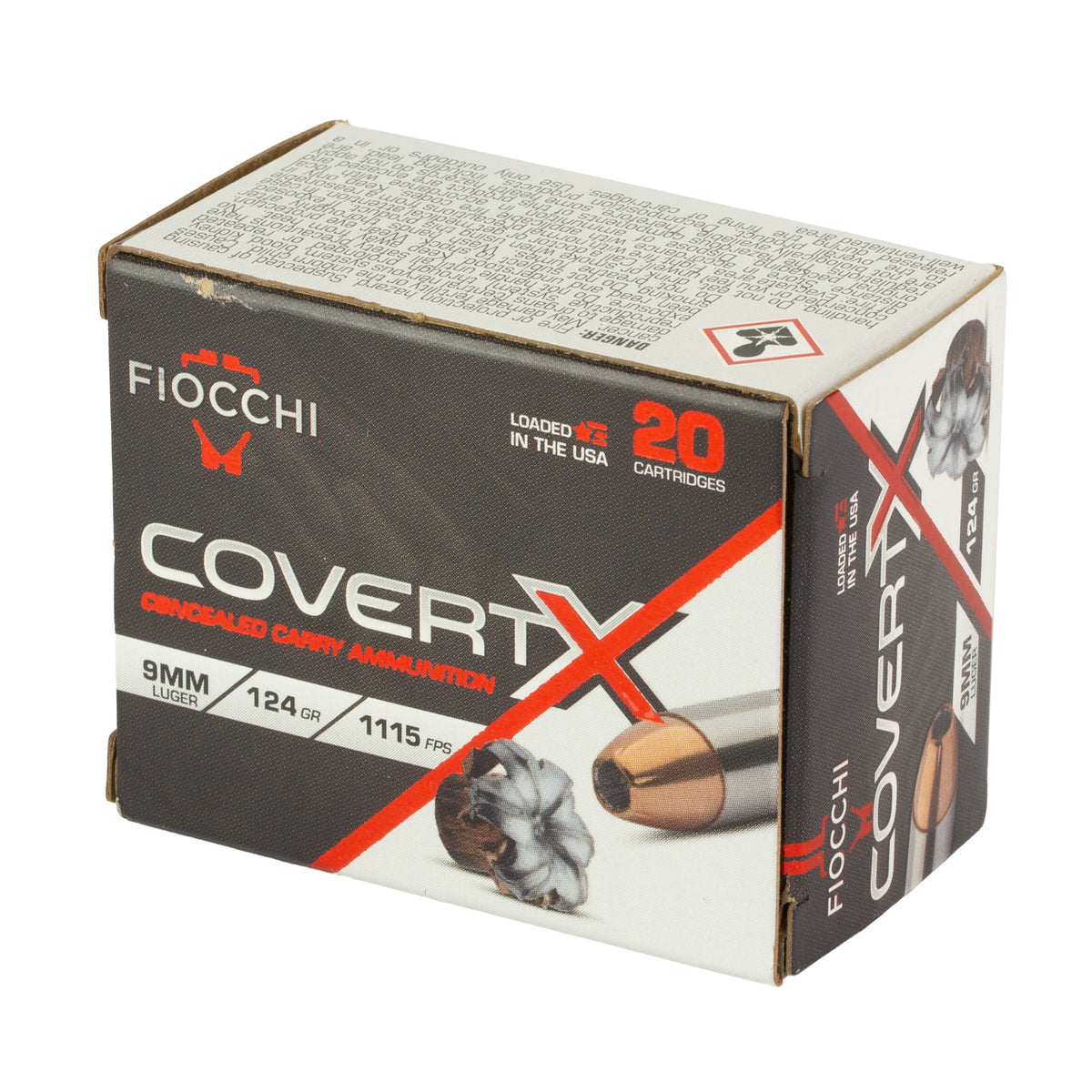FIOCCHI COVERTX 9MM 124GR JHP 20/200