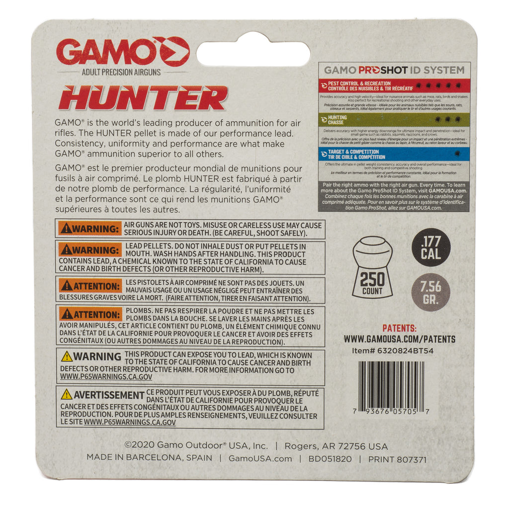 GAMO HUNTER ROUND NOSE 177CAL 250CT
