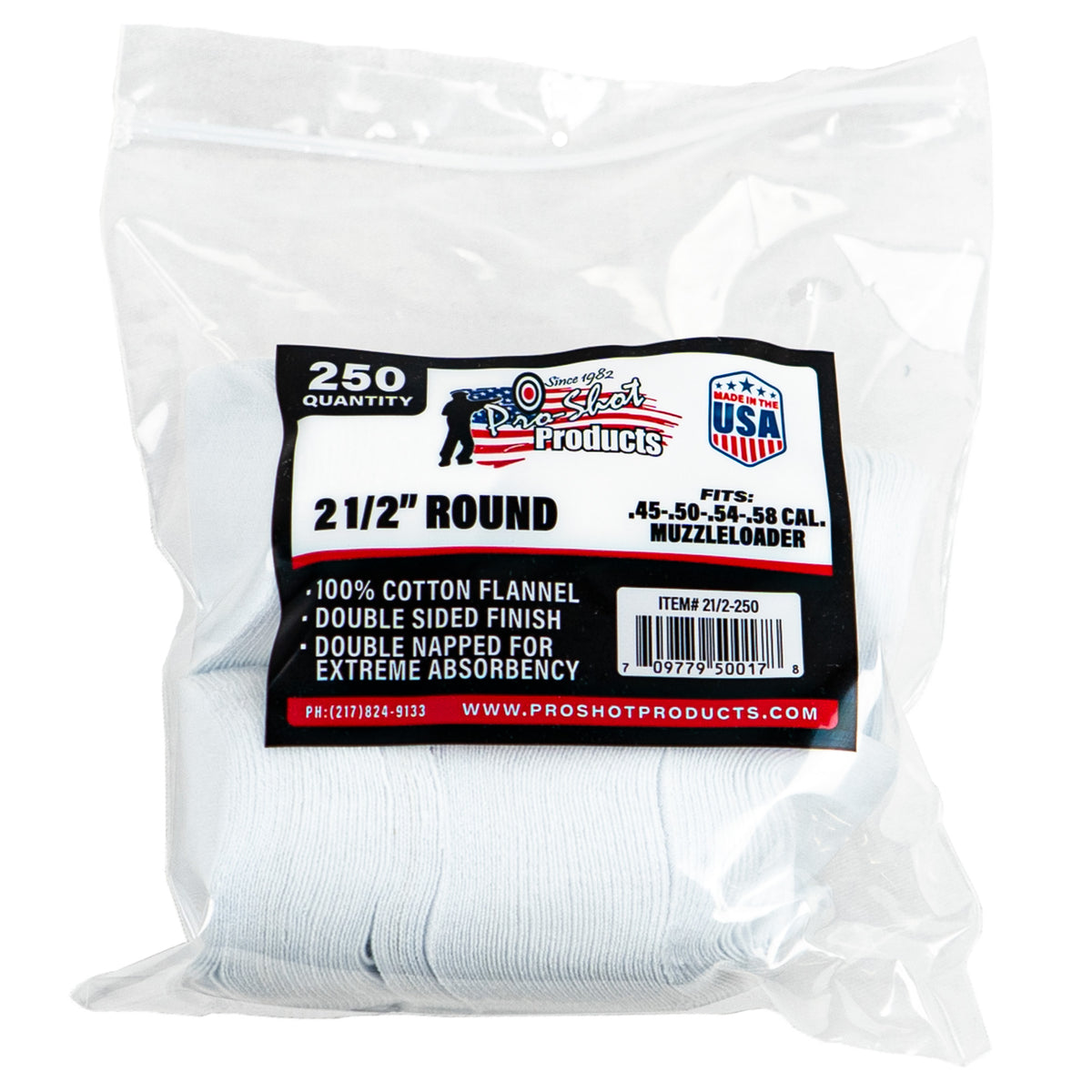 PRO-SHOT PATCH .45-.58CAL 2 1/2 250