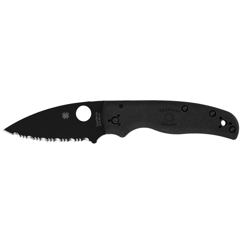 SPYDERCO SHAMAN LW 3.58 BLK SRTD