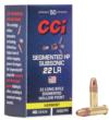 CCI Segmented HP Subsonic Rimfire Ammunition .22 LR 40 gr 1050 fps 50/ct